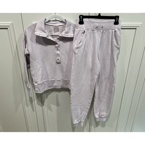 Negative 2 Piece Waffle Knit Lounge Set Light Pink Pullover & Jogger Pants